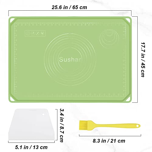 Tcxdg Silicone Pastry Mat Kit 26.5"*17.7" Extra Thick Large Non Stick Baking Mat With Edge Heighten, Reusable Food Grade Silicone Dough Rolling Mat For Making Cookies, Macarons, Bread(Green) #TOP3