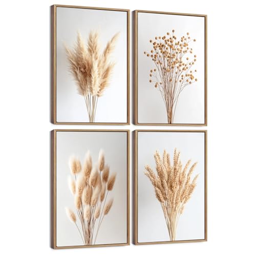 KUVIOKE Vintage Botanical Boho Framed Wall Art Set of 4