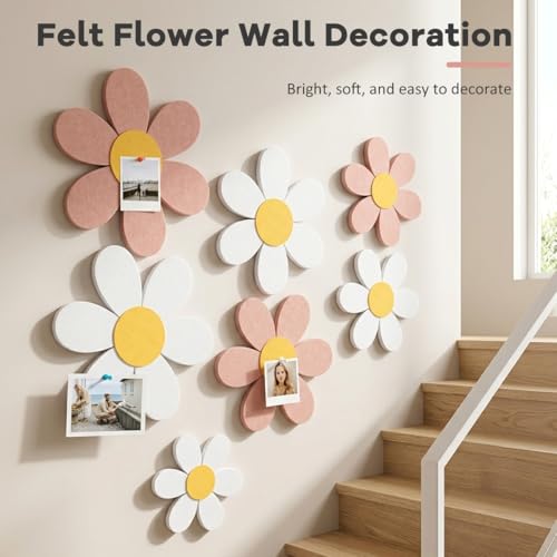 Image of Climberty 6PCS Flower Felt Bulletin Board Set with 50 Push Pins, Daisy Pin Board Wall Tiles in 3 Sizes for Photo Display, Notes, Memo Organizer, Bedroom Nursery Office Decor