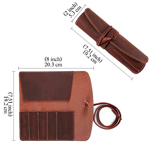 Image of Vintage Genuine Leather Pencil Roll - Pencil Storage Case /Pouch Organizer Handmade (Red)