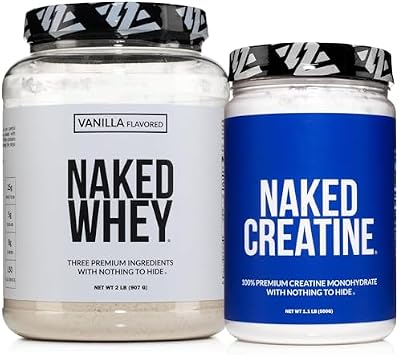NAKED Whey Vanilla Protein Powder 24 Servings Pure Micronized Creatine Monohydrate 500g 100 Servings Grass-Fed; Bulk; Non-GMO; Gluten Free; Soy Free