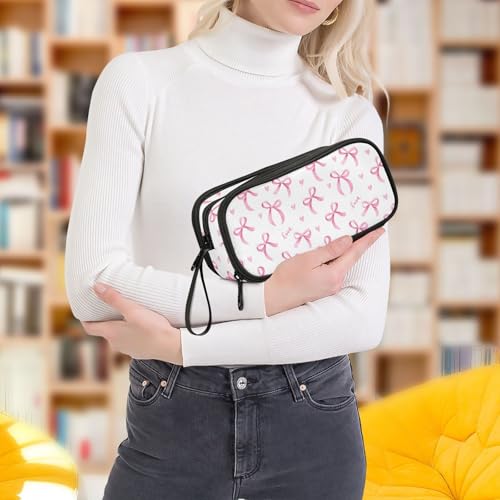 Image of ALAZA Pink Bow B Pencil Case Large Capacity Pencil Pouch with 3 Compartments Stationery Case Pen Bag for Boys Girls Kids Adults School Office