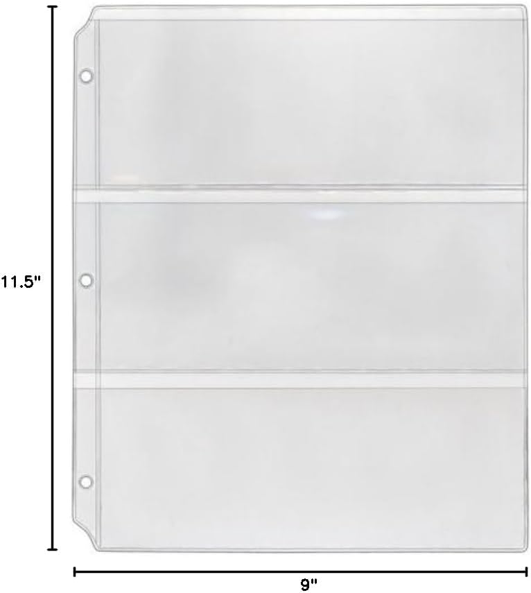 StoreSMART - Collector's Envelope Page for 3-Ring Binders - Three 3 1/2" x 8 1/2" Pockets - Holds 3 Envelopes - Clear Vinyl - 25 Pack - MC29-25