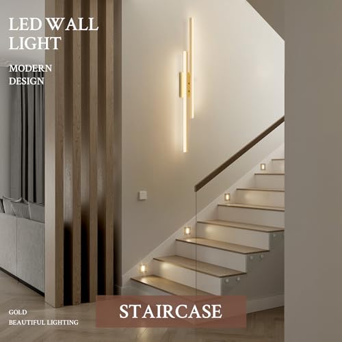 Image of LED Wall Sconce Gold Modern Remote Wall Light Fixtures for Living Room, Dimmable LED Vanity Light Indoor Remote Wall Sconce for Bedside Bedroom Bathroom Dining Room, L39.4inch 1 Pack