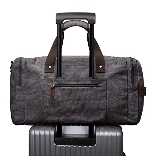 S-ZONE Canvas Duffel Bag Travel Weekend Overnight Bag with Shoes Compartment for Men