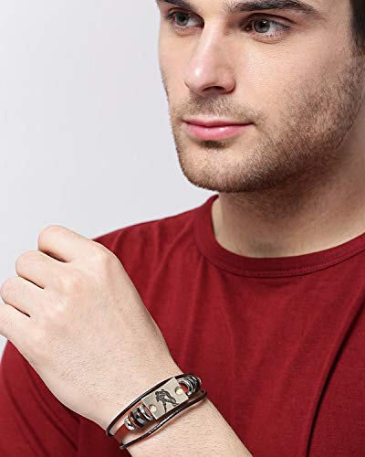 Image of Young & Forever Zodiac Sign Multi-Strand Genuine Leather Bracelet for Men & Boys - Adjustable Tribal Wristband with Antique Metal Charm
