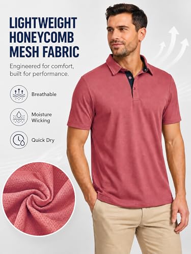 Frevontica Men's Polo Shirts Short Sleeve Lightweight Breathable Moisture Wicking Dry Fit Summer Polo Tee Classic Golf Stylish Tops Business Casual Collared Shirt for Office Travel Weekend Daily Wear — view 5