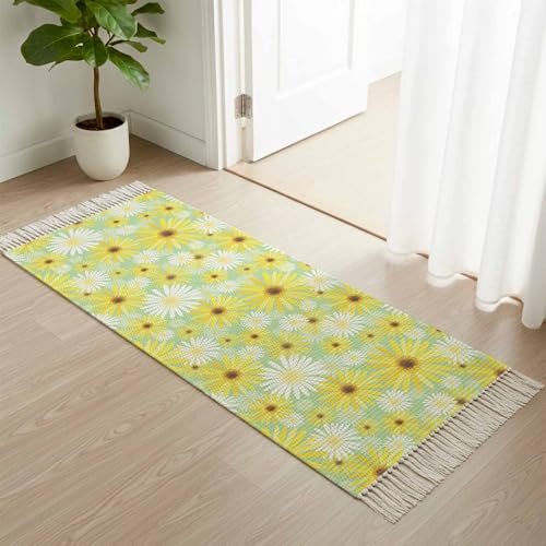 BketraquerC Area Rug with Tassels 2' x 5',Pastoral Yellow White