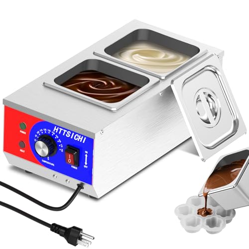 HTTSICHI Chocolate Tempering Machine - Commercial Chocolate Melting Machine w/ 7.5L Capacity, 1200W Professional Heated Chocolate Melter w/Stainless Steel Body, 110V,2 Tanks