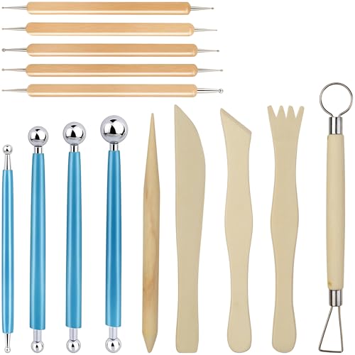 Bangbobi - Set di Utensili per Modellare 14 Pezzi, Attrezzi per Argilla e Pasta polimerica (Fimo) per Professionisti e Principianti, in Metallo e Legno