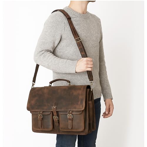 Bolso mensajero vintage de cuero para hombre y mujer miniatura 5