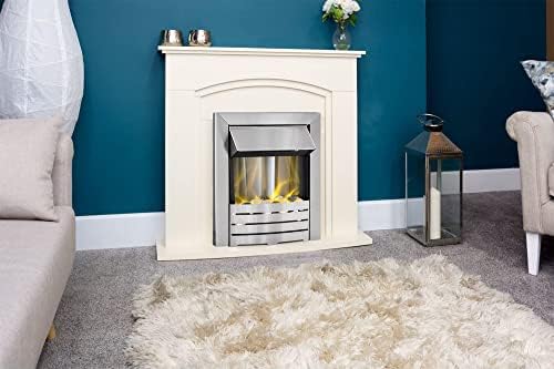 Adam Venice Fireplace in Cream with Helios Electric Fire in Brushed Steel, 39 Inch
