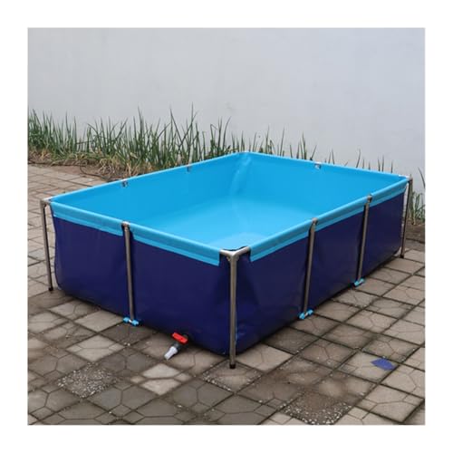 PULaif Bassin à Poissons Repliable, Réservoir d'eau for Bassin à Poissons Hors Sol Pliable en Toile PVC avec Robinet de vidange Bleu(1 * 0.6 * 0.5m)