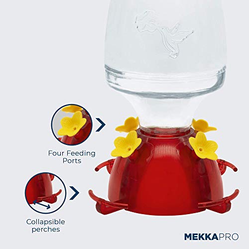 MEKKAPRO Oasis Hummingbird Feeder, 20 Ounce, Glass Hanging 4 Nectar Feeding Stations, Bright Red, Backyard Feeder