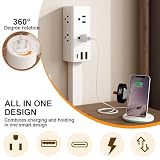 Telescoping Electrical Outlet Extender Stick, 360° Rotating Wall Socket Expander 20"-30", with 6 Outlets & 2 USB-A 1 USB-C Ports for Behind Couches Nightstands Desks Hard-to-Reach Areas (A #)