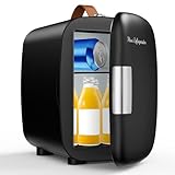 DUMOS Mini Fridge for Bedroom, 4L Compact Personal Fridge Cooler For Skincare, Drinks, And Snacks, Fits 6 Cans, Mini Refrigerator with 110V Ac/12V Dc, Ideal For Car, Dorm, Black