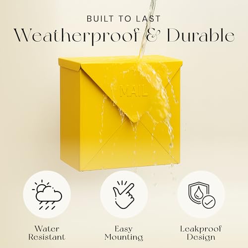 Image of NACH Mailboxes for Outside Wall Mount, 12 x 12 x 4.8 inch Yellow Mail Boxes for House Outside, Waterproof Mailboxes for Outside - Chicago Style Mail Box