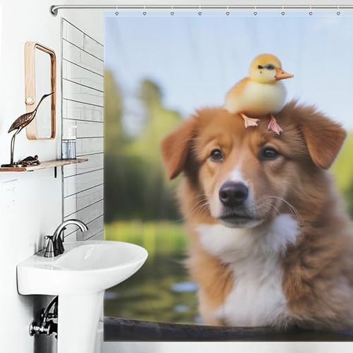 Rideau de douche chien en polyester de qualité supérieure 183x183cm lavable - 6