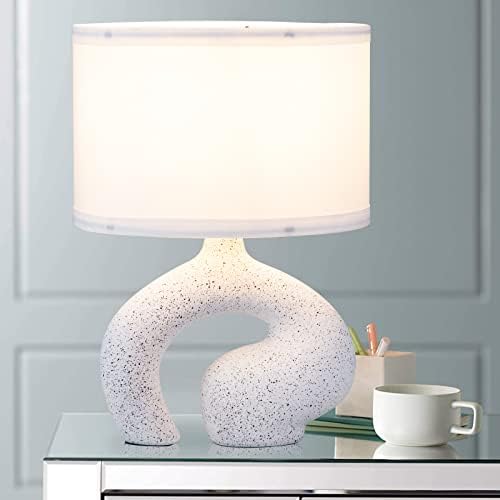 COOSA 14" Modern Ceramic Table Lamp with Fabric Shade, Special-Shaped White Spray Dot,Small Lamp for Bedroom Living Room Nightstand,1.5 M Wire(Bulb Not Included)