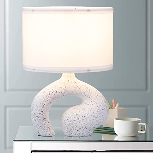 Coosa 14" Modern Ceramic Table Lamp With Fabric Shade, Special-Shaped White Spray Dot,Small Lamp For Bedroom Living Room Nightstand,1.5 M Wire(Bulb Not Included) #TOP26