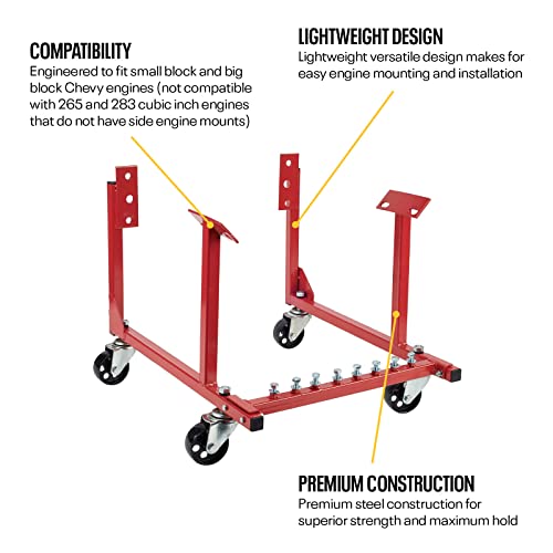 Rolling Engine Cradle Stand With Wheels, Fits Chevy V8 Small Block And Big Block, Steel Construction, Built In Hardware Storage, Easy Assembly #TOP1