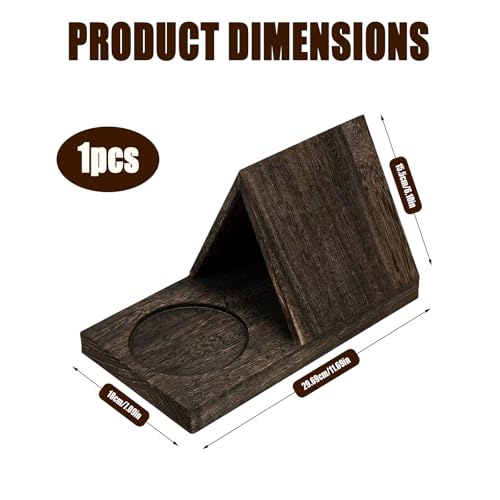 Wooden Triangle Book Stand Rest with Cup Holder, Short Book Holder Valet Shelf Table Desk Nightstand for Reading Display Lover Gifts (Charred Wood Color) - Thumbnail 2