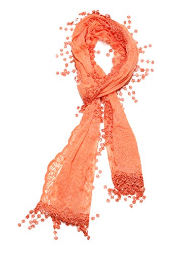 Women's Lightweight Feminine Lace Teardrop Fringe Lace Scarf Vintage Scarf Mesh Crochet Tassel Cotton Scarf For Women,One Size,Orange #TOP1
