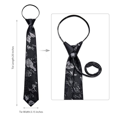 Image of DiBanGu Mens Zipper Ties Silk Adjustable Necktie Pocket Square | Paisley /Striped Pattern,Pre-tied Gift Tie Sets,Jacquard Woven,Pocket Square Cufflinks,Great for Formal & Business Wedding