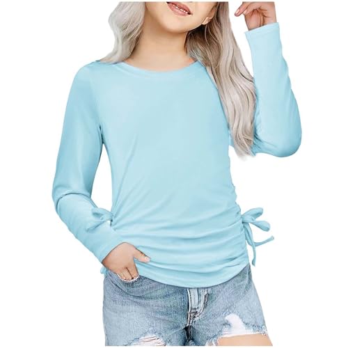 Girls Slim Long Sleeve Shirt Tunic Thin Black Solid Bowknot Crewneck Tshirts Kids Loose Soft Lightweight Fall Clothes