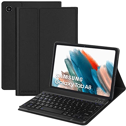 SENGBIRCH Étui clavier pour Samsung Galaxy Tab A8 2021, clavier Bluetooth amovible avec housse de protection pour Galaxy Tab A8 10,5" 2021 (SM-X200/X205/X207) Cover