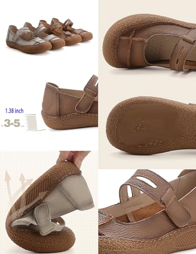Women's Vintage Mary Jane Flat Shoes,Classic Comfort Handmade Closed Toe Non-Slip Soft Sole Casual Dress Leather Shoes2