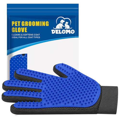 Pet Hair Remover Glove - Gentle Pet Grooming Glove Brush - Deshedding Glove - Massage Mitt with Enhanced Five Finger Design - Perfect for Dogs & Cats with Long & Short Fur - 1 Pack (Right-hand), Blue