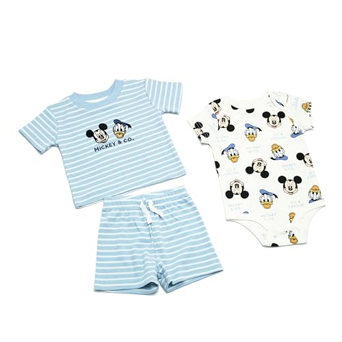 Image of Magic Threadz Disney Clothes Baby Boys 3-Piece Short Set – Mickey, Pooh, Simba, Dumbo, & Spiderman Outfit Set (0M–9M)