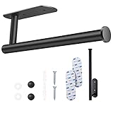 Paper Towel Holder - Under Cabinet Paper Towel Holders Wall Mount, Self Adhesive Towel Paper Holder with Screws, 13 Inch Black US304 Stainless Steel Paper Towel Rack for Kitchen, Bathroom - 1 PC