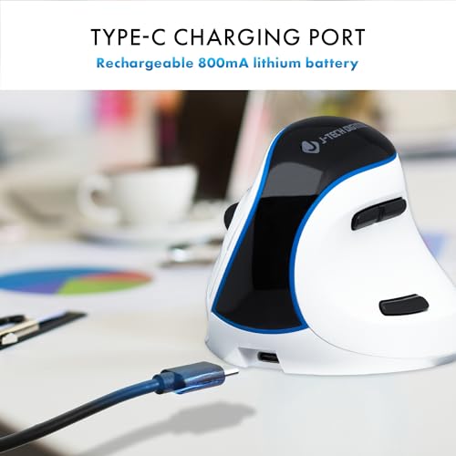 Image of J-Tech Digital Wireless Mouse, Vertical Ergonomic Mouse with Bluetooth Dual Modes + USB Dongle + Rechargeable w / 2.4GHz Wireless + Adjustable DPI 3200 for Laptop, Desktop, PC, Mac [V638W], White