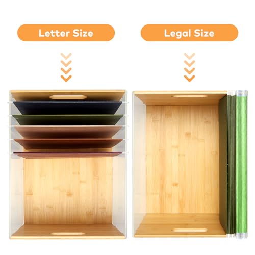 Organizador de caixa de arquivo de acrílico de bambu/carta/legal, caixas de armazenamento de pasta d