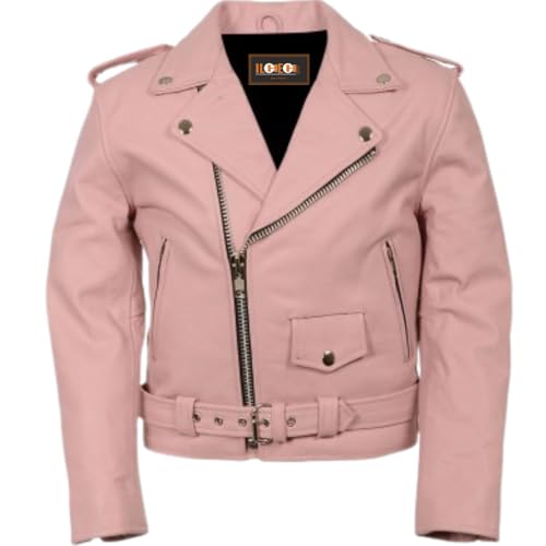 Kids Pink & Black Traditional Style Motorcycle Biker Faux Leather Jacket