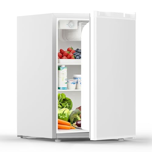 Image of COWSAR 2.6 Cu.Ft Dorm Fridge with Freezer, Single Reversible Door Compact Refrigerator, Adjustable Thermostat, 2 Removable Shelves, Commercial Drink Fridge for Bedroom, Office, Kitchen, Dorm, White