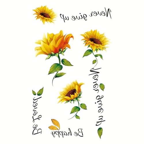 1/6 pezzi di adesivi per tatuaggi temporanei impermeabili girasole inglese mai arrendersi margherita tatuaggio finto flash tatuaggio body art per ragazza donna(1pcs)