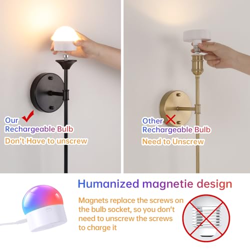Image of Shenmoyl Battery Operated Wall Sconce Set of 2, Amber Tulip Vintage Wall Light Fixture Rechargeable 5000mAh Battery Powered Wall Lamp with Remote for Living Room Bathroom, Black