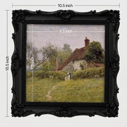 Image of eletecpro 8x8 Vintage Picture Frame with Real Glass Cover, Ornate Antique Photo Frame, Display 8x8 Picture for Tabletop or Wall Hanging, Black Home Decor for Gallery Art