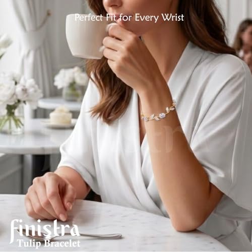 Image of finistra Tulip Bracelet for Women Stylish | Gold Plated Crystal Floral Jewellery | Adjustable Chain for Women & Girls Stylish | Elegant Tulip Bracelet for Women, Party & Daily Wear Accessory