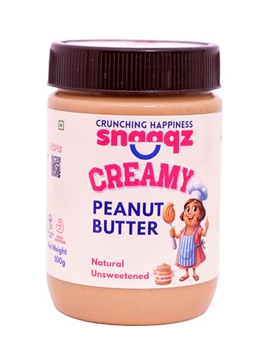 SNAAQZ All Natural Peanut Butter Creamy 500gm | Creamy, Unsweetened | 30g Protein | Gluten & Cholesterol Free, Vegan Peanut Butter, Nut Butter, High in Protein, 100% Pure Roasted Peanuts butter