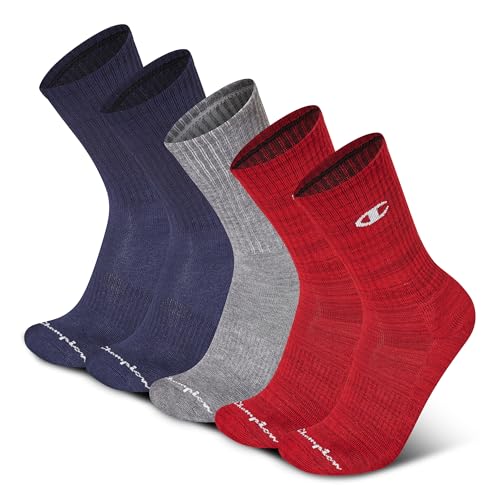 Image of Champion Men's Cushioned Crew Socks 5-Pack - Moisture-Wicking Athletic Crew Socks with Arch Support (Sizes 6-12)