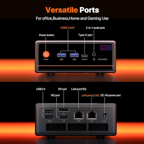 Image of PELADN Mini PC Gaming, Dual LAN 2.5Gbe, AMD Ryzen 5 5600H (Upgraded 5700U /7430U),16GB DDR4(Dual-Slot Upgradeable) /512GB SSD,Type-C /DP /HD,WiFi6 4K /60Hz Triple-Display USB3.2 /BT5.2,3-Year Warranty