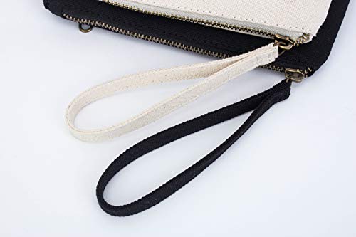 Canvas Wristlet Bag Large Clutch Wallet Purse Zipper Pouch Handbag Organizer (Black) #TOP6