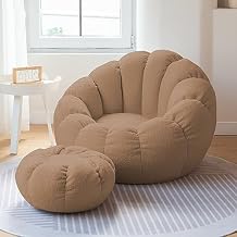 Bean Bag Chair Sofa CoverNo Filler, Ultra Soft Teddy Fabric Arm Chair Lazy Lounger High Back Bean Bag Storage Chair Cover Sack,Brass