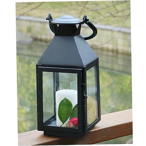 ABOOFAN 1pc Portable Halloween Lights Tea Light Candle Holders Portable Lantern Outdoor Ornament Lights Wind Lamp Candlestick Decor Portable Vintage Led Lantern Glass Ornaments