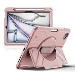 Dexnor Case for iPad Air 11 inch M4/M3/M2, iPad Air 5th/4th Generation 10.9 inch Rugged Case with 360° Rotating Hand Strap & Stand & Screen Protector & Pencil Holder Shockproof Full-Body Cover,Pink