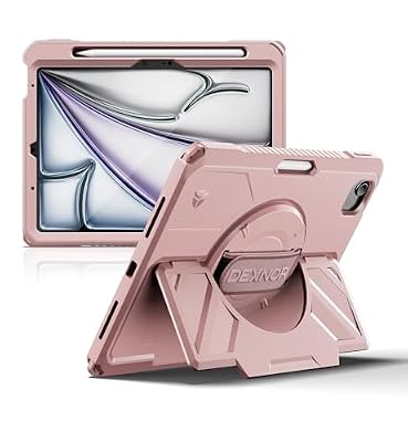 Dexnor Case for iPad Air 11 inch M4/M3/M2, iPad Air 5th/4th Generation 10.9 inch Rugged Case with 360° Rotating Hand Strap & Stand & Screen Protector & Pencil Holder Shockproof Full-Body Cover,Pink